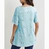 Spring Summer New Zipper Short Sleeve Shirt Women Tops Casual Love Print Pullover T-shirt Woman Fashion Elegant Loose Lady Blouse 24145