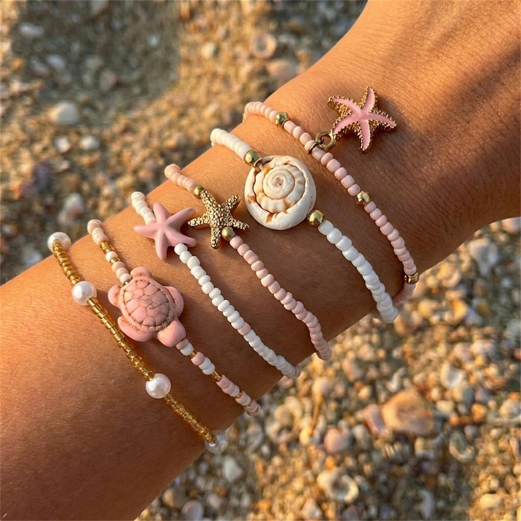 Bohemian Zeester Schildpad Schelp Kralen Armband Set voor Vrouwen Handgemaakt Meerlaags Gestapelde Armbanden Zomer Strandfeest Sieraden