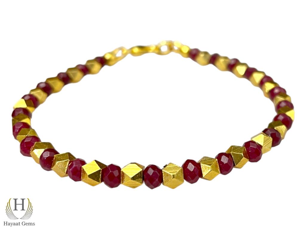 Faceted Mozambique Ruby Beaded Bracelet: 925 Sterling Silver, Gold Filled