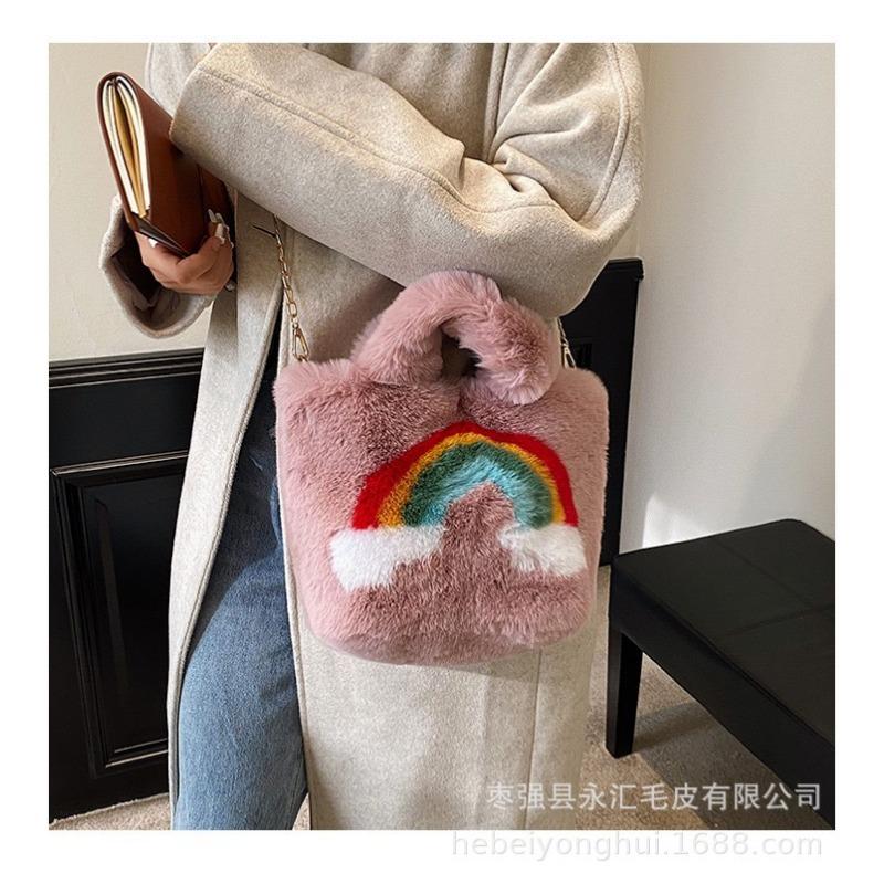

Rainbow portable fluff bag, winter new women s bag oblique span bag versatile large-capacity women s bag cloud bag
