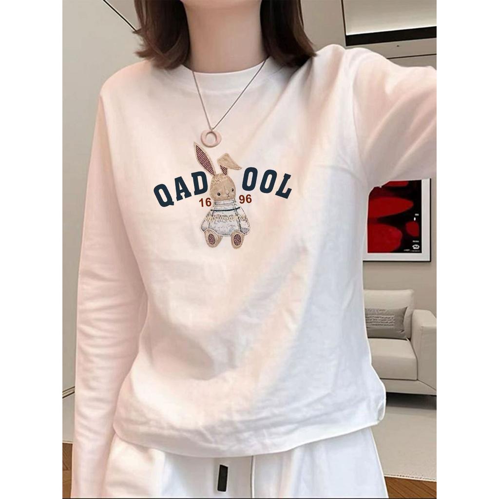 Women's Long Sleeve T-Shirt Crew Neck Fall Winter Casual Cartoon Print Loose Cotton Thermal Lined Base Layer Top