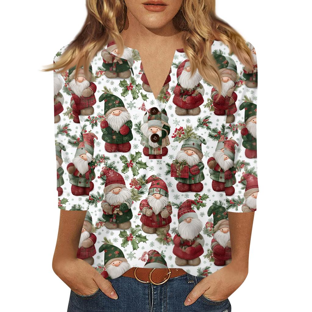 Women's T Shirt Print Button 3/4 Sleeve Daily Weekend Fashion Basic V- Neck Regular Top