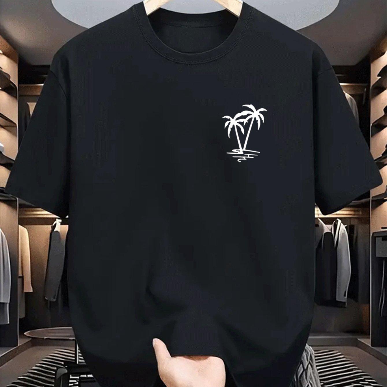 

Men s Summer Cotton Fashion Casual Loose Coconut Tree Pattern Printed Sport Round Neck Short Sleeve Street Hip Hop T-Shirt Top 4XL