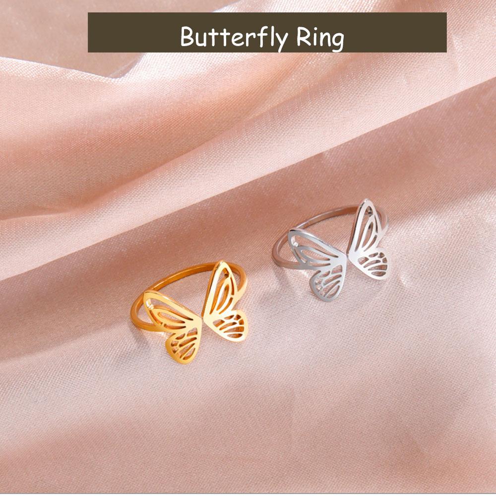 Cazador Adjustable Butterfly Women's Ring Gold Color Stainless Steel Finger Rings Jewelry Trendy Wedding Birthday Gift Wholesale