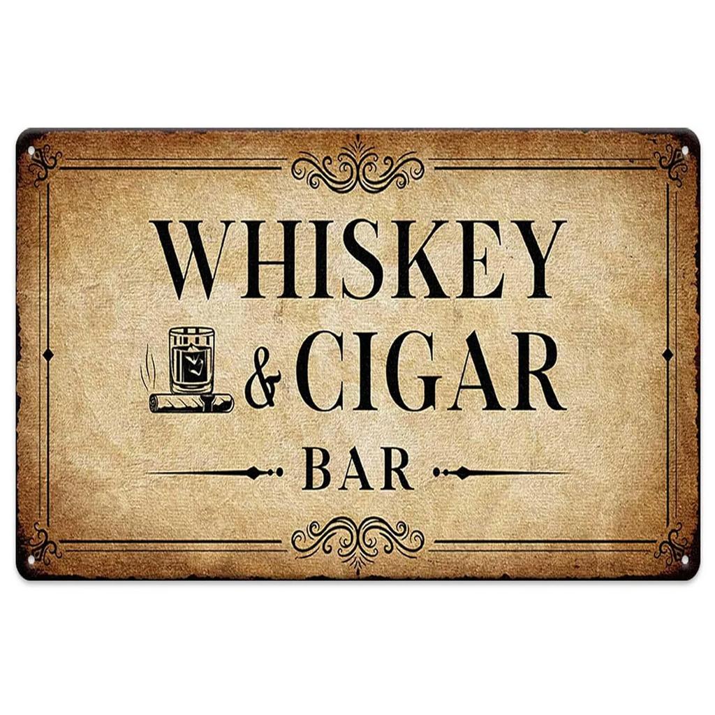 Whiskey Cigar Plaque Metal Tin Signs Wall Decoration Vintage Art Posters Iron Painting for Man Cave Home Cafe Garden Club Bar
