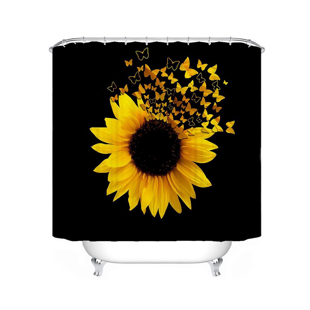 Red Rose Sunflower Shower Curtain Cute Bath Waterproof Curtains For Living Room Luxury Set Screen Bathroom Accessories Sets