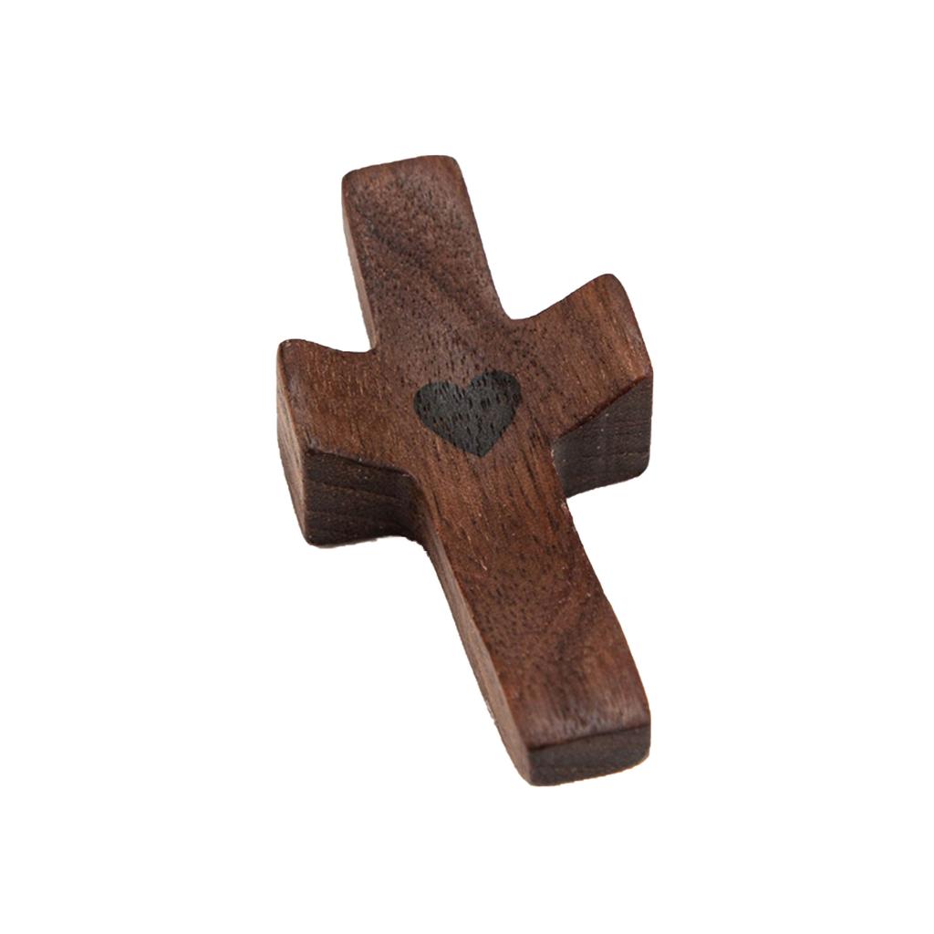 Handcrafted Wooden Cross Pocket Tokens with Heart Design for Comfort and Reflection Set of 10 Pieces for Daily Use