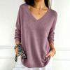 Women's Color V-Neck Long Sleeve Knit Sweater Casual Basic Lightweight Top for Daily Wear