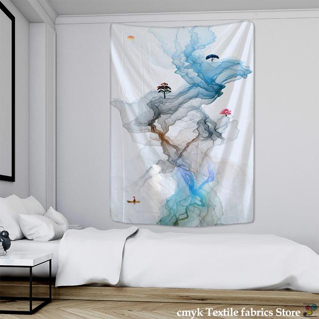 Tapiserie cu pene de păun agățat pe perete stil nordic boem, mister psihedelic, hippie, decor simplu pentru acasă