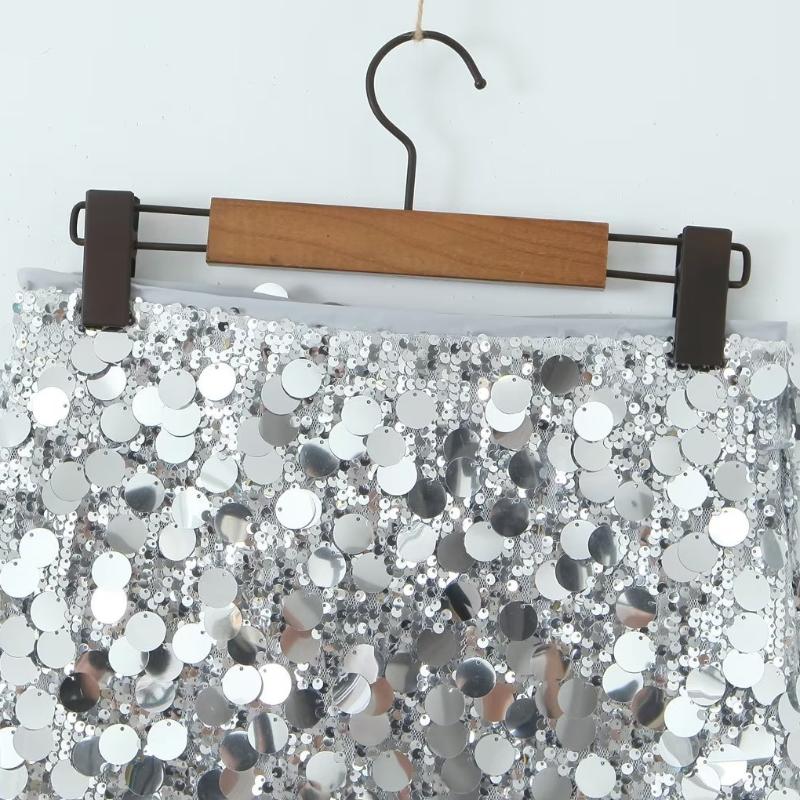 Irregular High Waist Sparkling Sequin Mini Skirt Women Summer Y2k Clothes Ultra Short Bottoms Silver Sexy Club Skirts