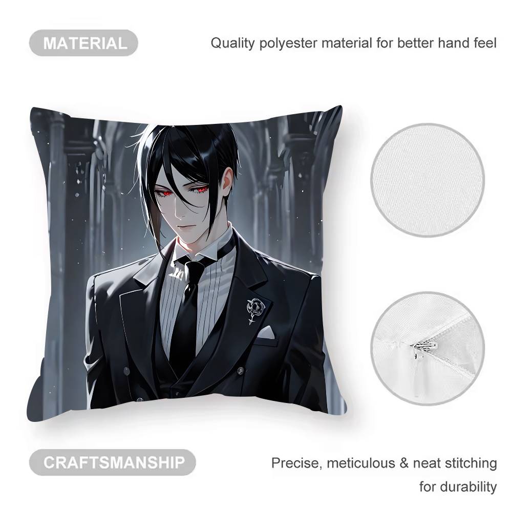 Manga B-Black B-Butler Pillow Case  Anti-dustmite Pillowcase Invisible Zipper Silky Short Plush Sofa Cushion Cover