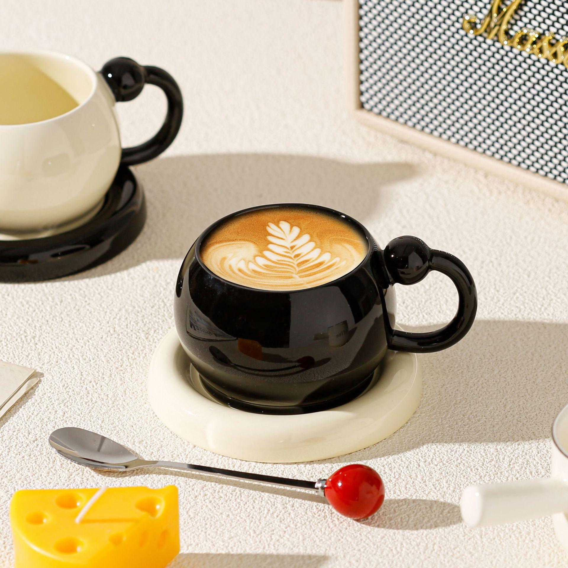 Wjg Pretty B Cream/Yellow/Black Special Beautiful Coffee Cup And Saucer Set, High-End Exquisite American Coffee, Ceramic Cup, Latte Cup, Afternoon Tea Cup.