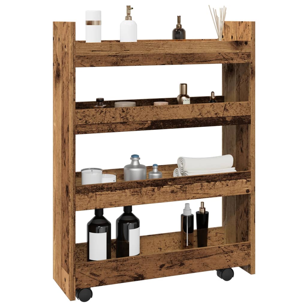 Narrow Storage Trolley 4 Tier Rustic Wood Effect Engineered Wood