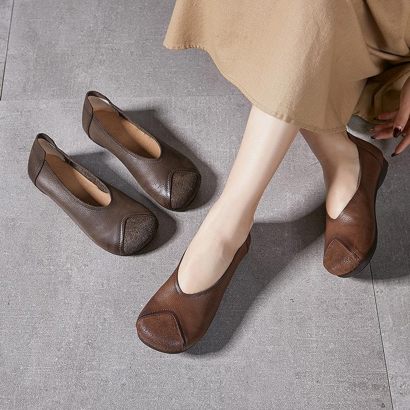 Fashion GKTINOO  Retro Round Toe Shallow Flat Shoes 2025 Spring Autumn New Genuine Leather Loafers Soft Sole Women's Slip-on Shoes