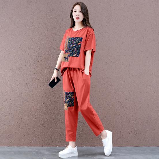 2 pezzi/set O-Collo manica corta abito casual tasche elastiche in vita stampa da donna top pantaloni corti Activewear streetwear