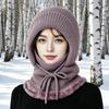Women's Windproof Winter Hood Scarf Fleece Lined Knitted Warm Adjustable Neck Warmer for Snow Activities Outdoor Work