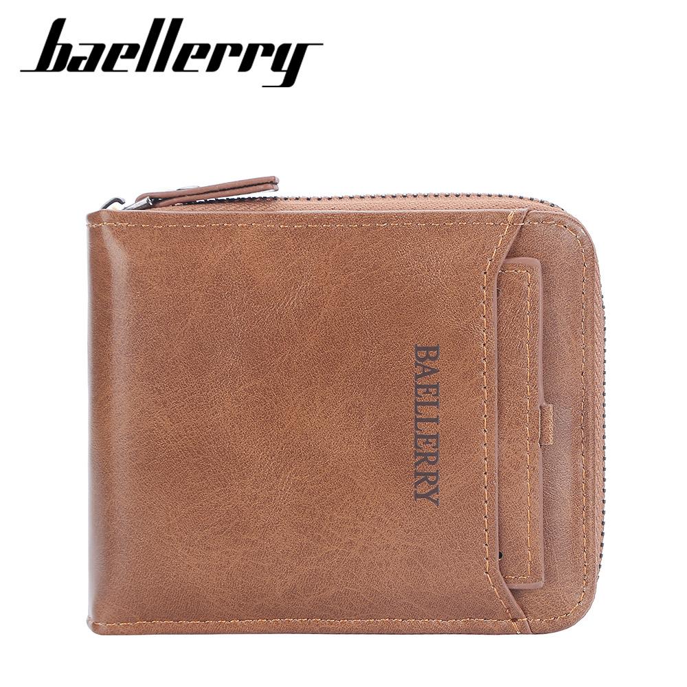 Baellerry Men's Short Wallet Vintage Fashion Notecase Horizontal Billfold Zipper Coin Purse Pu Leather Card Holder