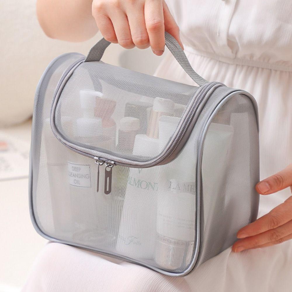 

Большая вместительная сетчатая косметичка на молнии для хранения туалетных принадлежностей повседневные косметички для девочек бежевый