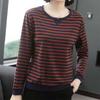 Damen Herbst Winter Langarm Übergröße Gestreifte Pullover Weiblich Frühling Locker Baumwolle Rundhals Lässige Oberteile