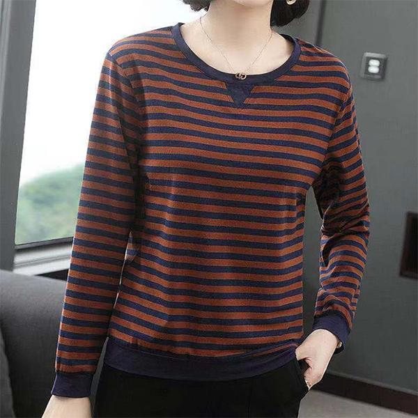 Damen Herbst Winter Langarm Übergröße Gestreifte Pullover Weiblich Frühling Locker Baumwolle Rundhals Lässige Oberteile