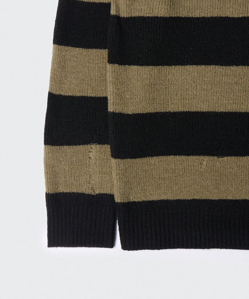 Musinsa Standard 90S Grunge Stripe Crew Neck Knit [Beige/Black]