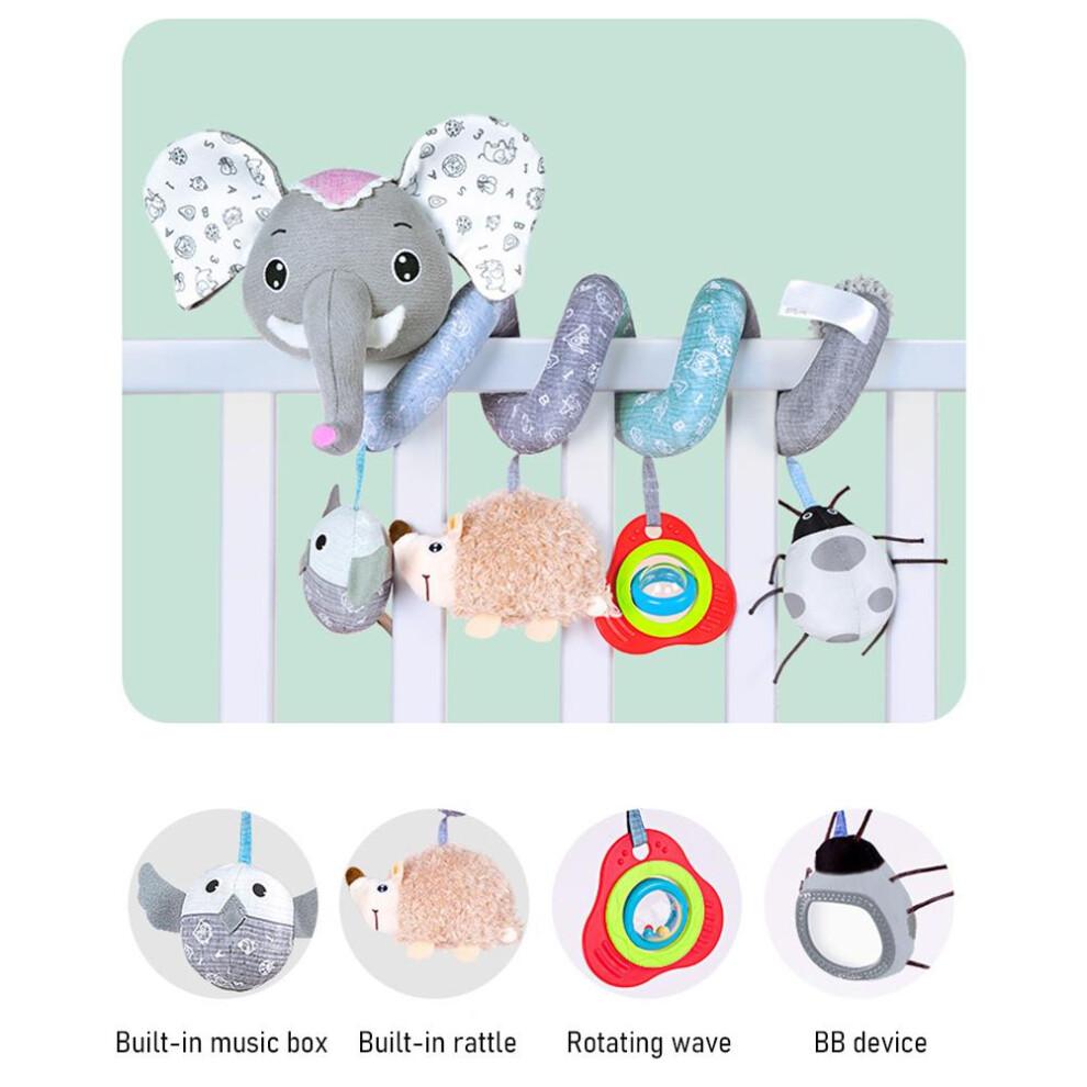 Infant Hanging Spiral Plush Toy for Car Seat Stroller Crib Bassinet Mobile with Music Box BB Squeaker Rattles Perfect Gift Idea Dazzle Effect100%