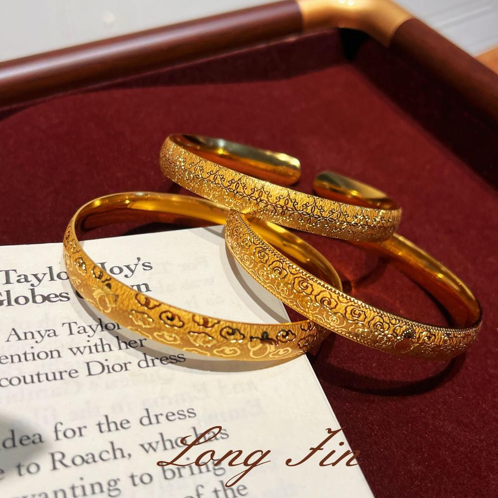 Xu Engraved Soft Light Bracelet Persimmon Pattern Auspicious Cloud Pattern Closed Opening Light Luxury Bracelet Live Broadcast Special Supply