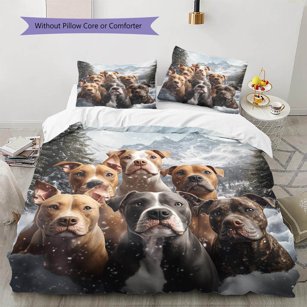 Pitbull Pattern Bedding Home Decoration Birthday Gift (1 * duvet cover + 2 * pillowcase, without core)
