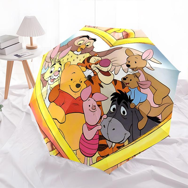 Winnie-the-Pooh Themed Automatic Opening and Closing Umbrella, Brightly Colored 8-rib Portable Umbrella, Suitable for Men and Women, A Perfect Gift Fo