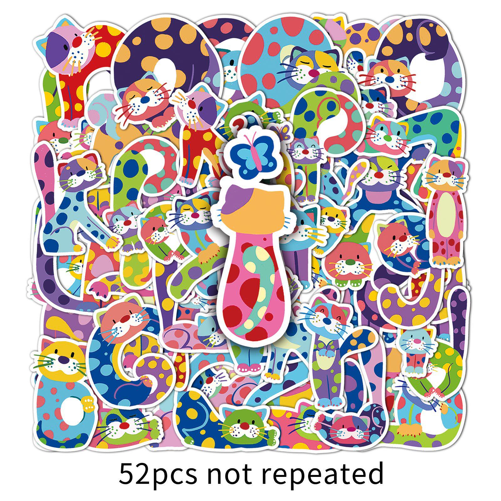 52 Hand-Painted Cartoon Cat Stickers: English Alphabet | Kids Cognitive & Decorative Labels for Luggage & Graffiti