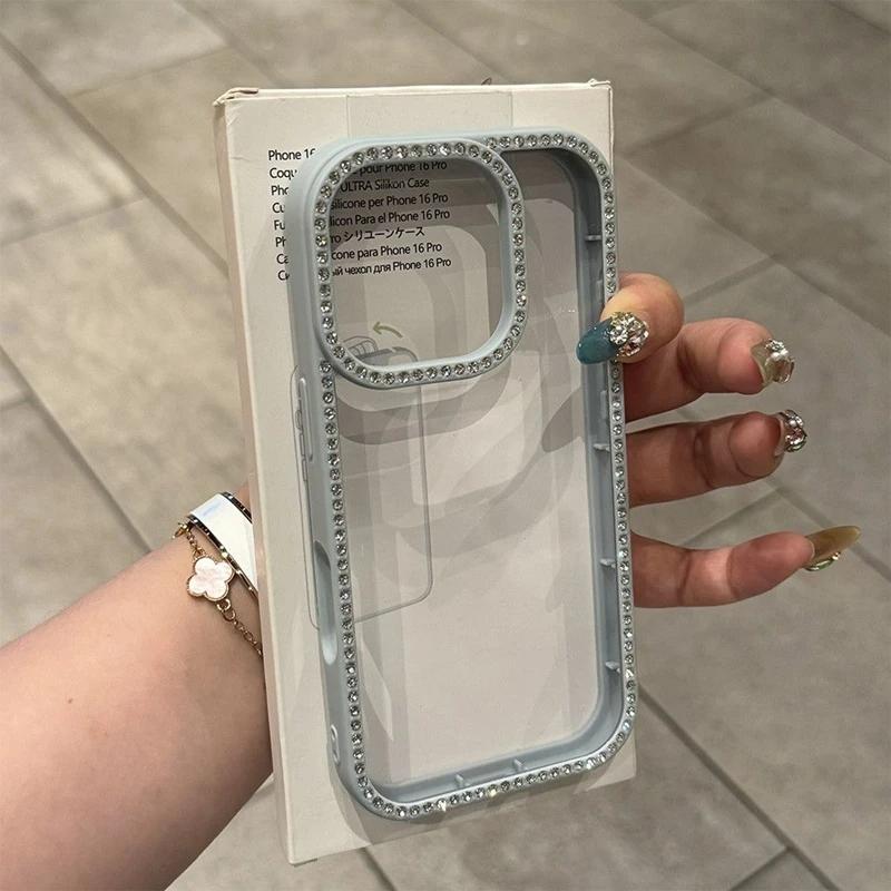 Luxury Transparent Diamond Jewelled Phone Case For iPhone 17 16 15 14 13 12 11 Pro Max Plus Air Glitter Bumper Back Cases Cover