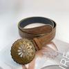 Zinc Zinc Alloy Cowgirl Buckle Belt Vintage Flower PU Hollow Belt Fashion Cowboy Waistband  Dress Decoration