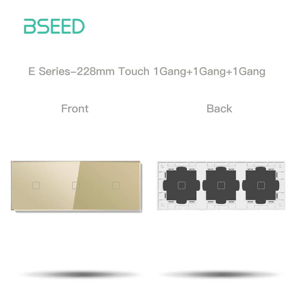Bseed 1/2/3/4Gang Switch With Wall Socket Glass Panel Only Gold EU Standard Pearl Crystal Glass E Touch Series
