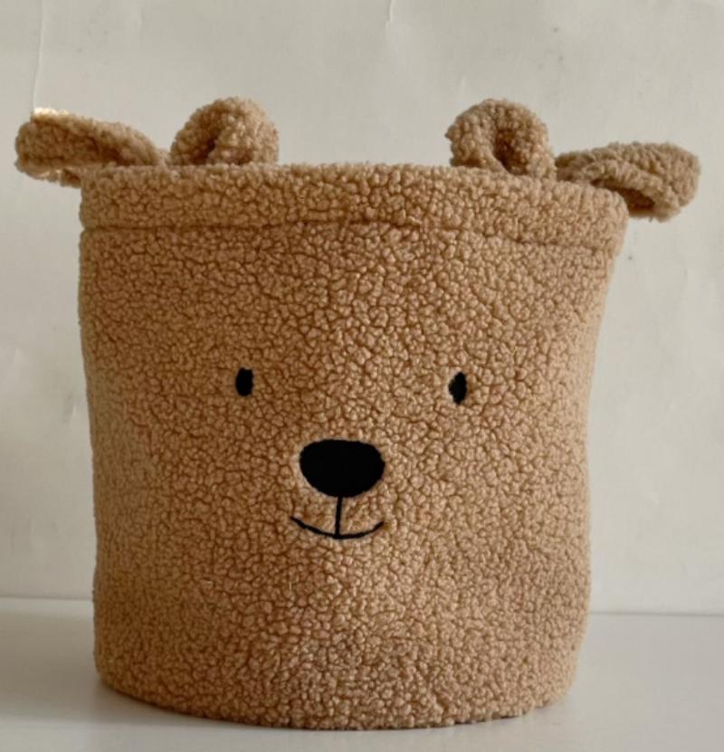 Embroidered Bear Head Lamb Hair Personalized Storage Basket Toy Snack Storage Basket Clothes Storage Dirty Clothes Basket