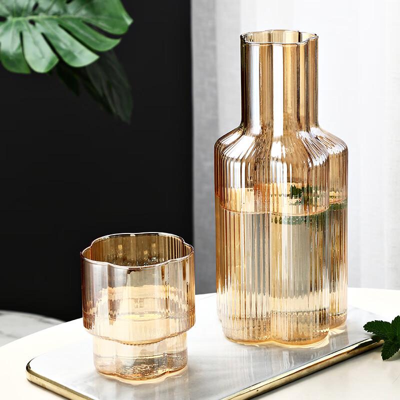 Ins Style Ribbed Glass Pitcher and Cup Set 1.2L Pitcher + 330ml Cup