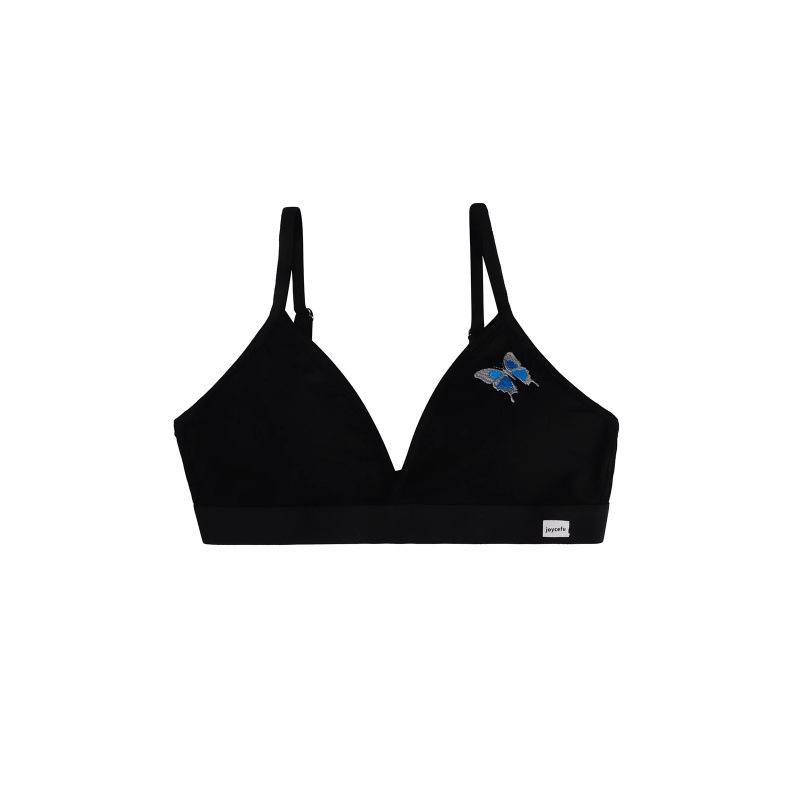 

Black Triangle Cup Bra with Blue Butterfly Embroidery and Adjustable Straps S чёрный