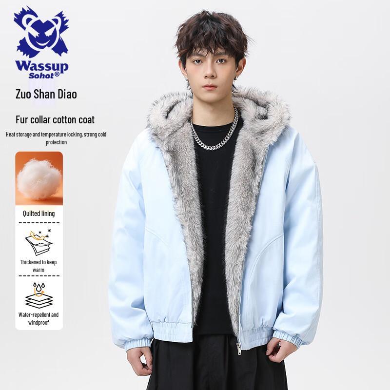 Wassup Sohot Men's American Eagle Faux Fur Hooded Winter Padded Jacket