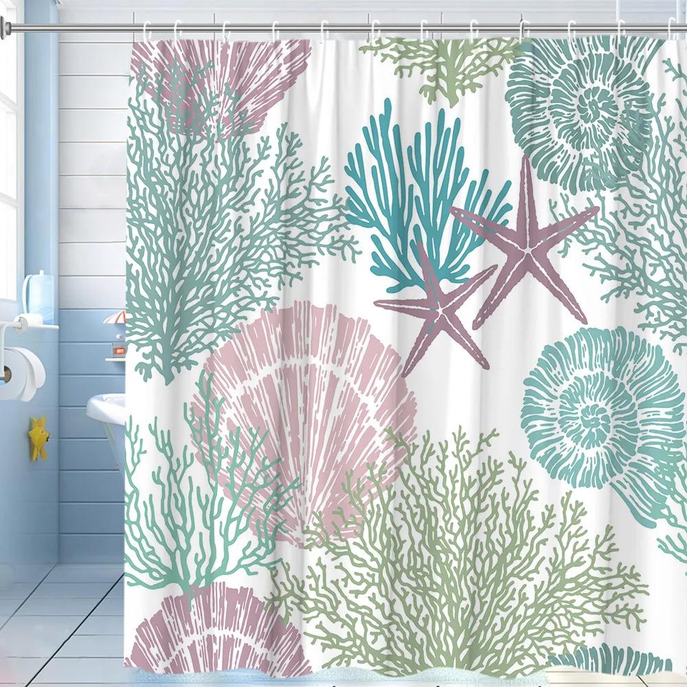 

Vintage Nautical Shower Curtain, Ocean Shore Starfish Coral Shell Creative Modern Polyester Fabric Bathroom Decorative Curtains W60H190(CM)-1 Pcs
