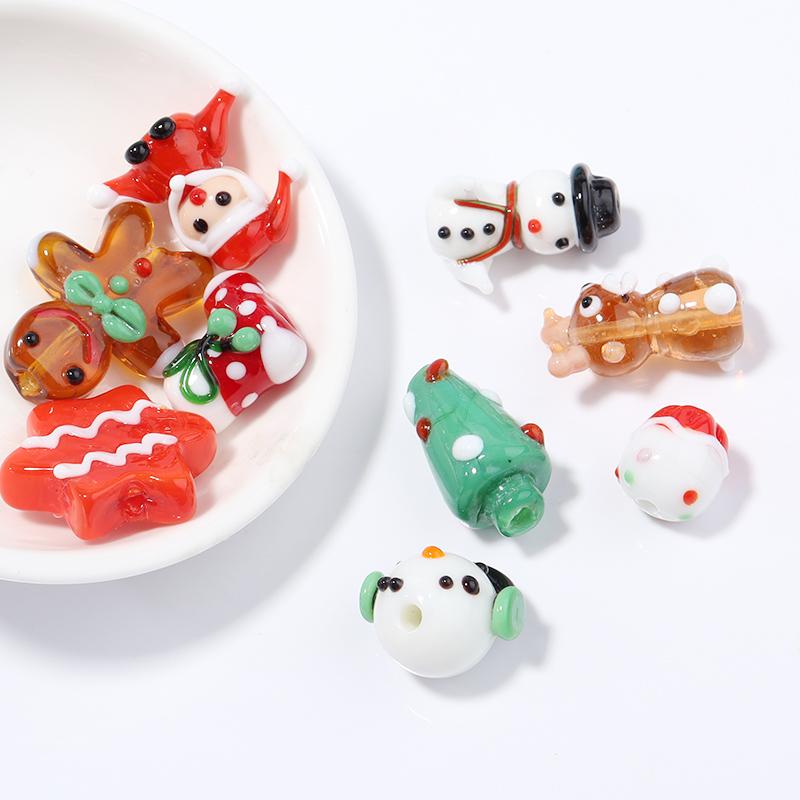 2pcs/lot Christmas Series Lampwork Beads Cute Snowman Glass Beads For Children Jewelry Making DIY Bracelets Necklace Accessories