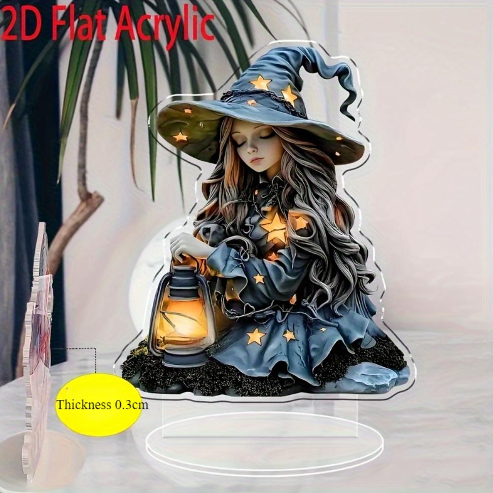 Δισδιάστατη επίπεδη ακρυλική διακοσμητική πλακέτα μάγισσας, επιτραπέζια διακόσμηση, κατάλληλη για σαλόνι, υπνοδωμάτιο, δώρα διακοπών Χριστούγεννα, τέλεια Ημέρα των Ευχαριστιών, Απόκριες