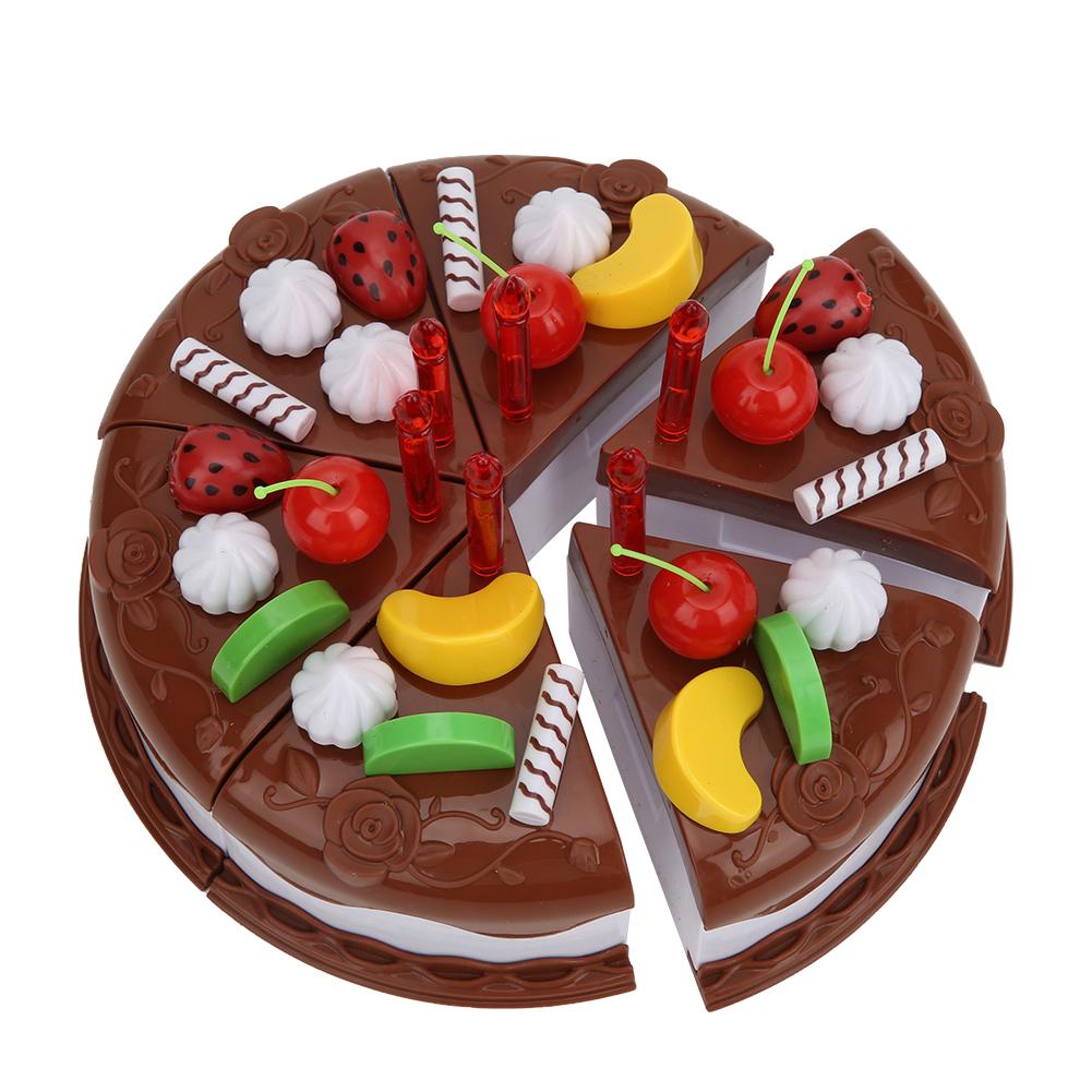 Simulation DIY Birthday Cake Pretend Play Children Educational Toy for Boys GirlsChocolate