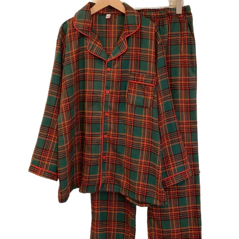 Корейський картатий різдвяний піжамний комплект для дівчаток - комірець Пітера Пена, довгий рукав та штани, осінньо-зимовий домашній одяг