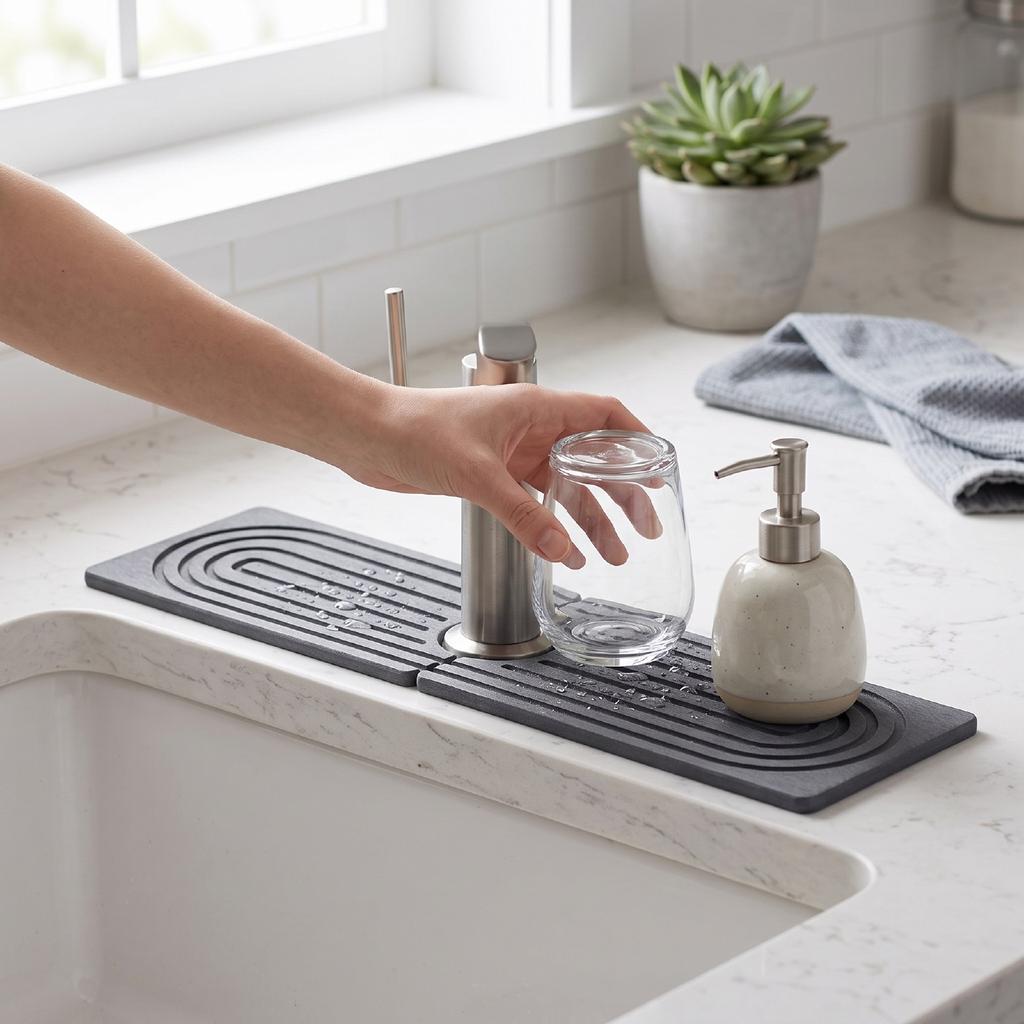Faucet Mat for Kitchen Sink Diatomite Fast Drying Stone Sink Tray Super Absorbent Faucet Splash Guard for Bathroom