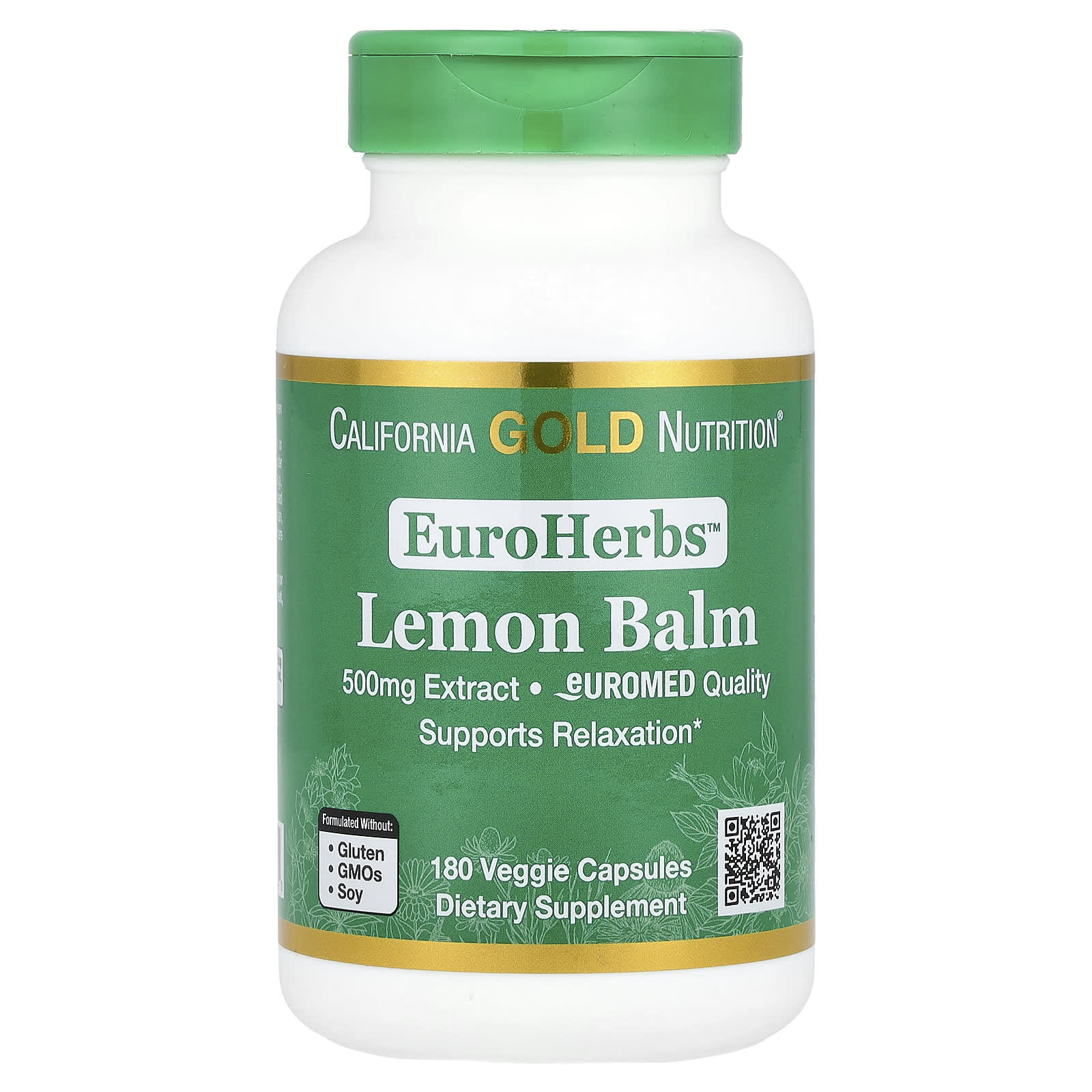 

Euroherbs™, Lemon Balm Extract, Euromed Quality, 500Mg, 180 Veggie Caps
