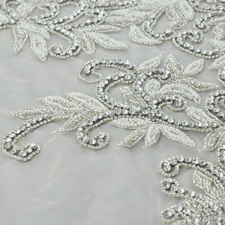 New Design Bodice Beaded Dress Patch for Bridal WDP-012 51*44cm серебряный