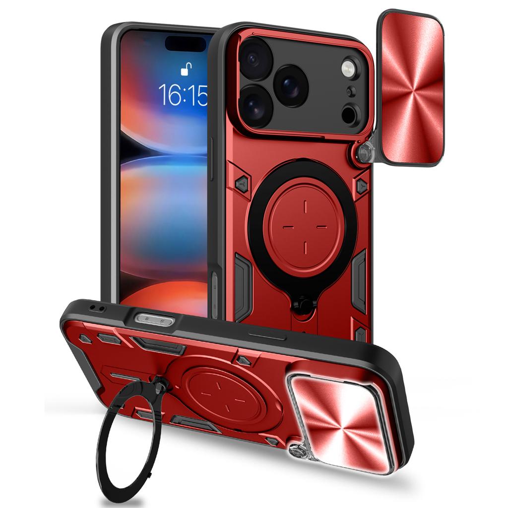 For iPhone 17 Pro Max Case TPU + PC Phone Cover with Kickstand , Slide Lens Window