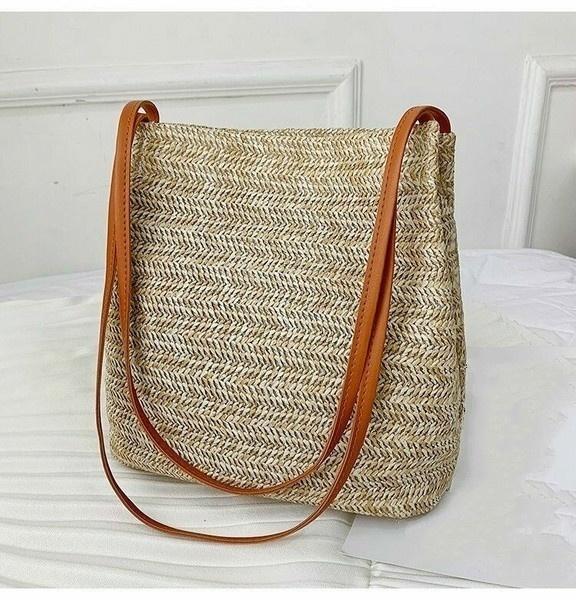 Women's Straw Woven Handbag Large Rattan Basket Beach Bag Summer Women Messenger Crossbody Bags Girls Small Beach Handbag New