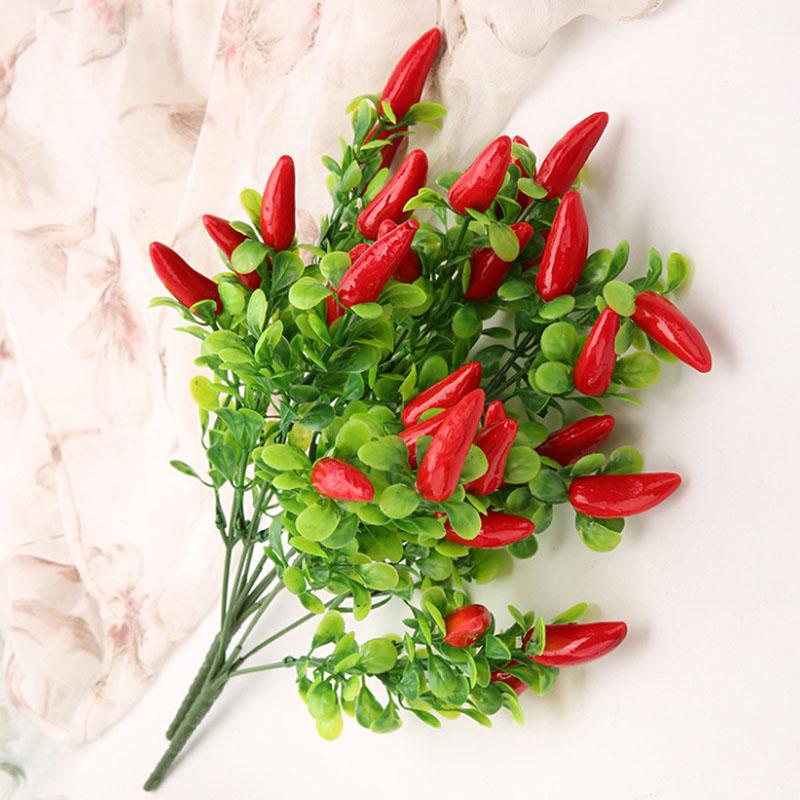 10PCS Artificial Pepper Bouquet Fake Chili Bouquet Simulation Fruits Pepper Bunch Plastic Fake Plant for Home Party