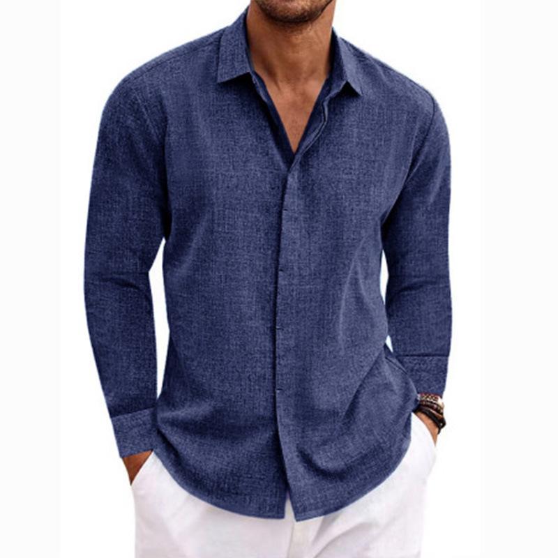 Men's Plus Size Long-Sleeve Linen Cotton Shirt