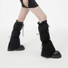 Women Winter Padded Puffer Leg Warmers for Outdoor Work and Sports Adjustable Drawstring Flared Boot Covers Long Socks